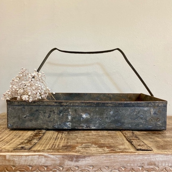 unknown Other - Industrial Distressed Tool Box Metal Tray Metal With Handle Rustic Farmhouse